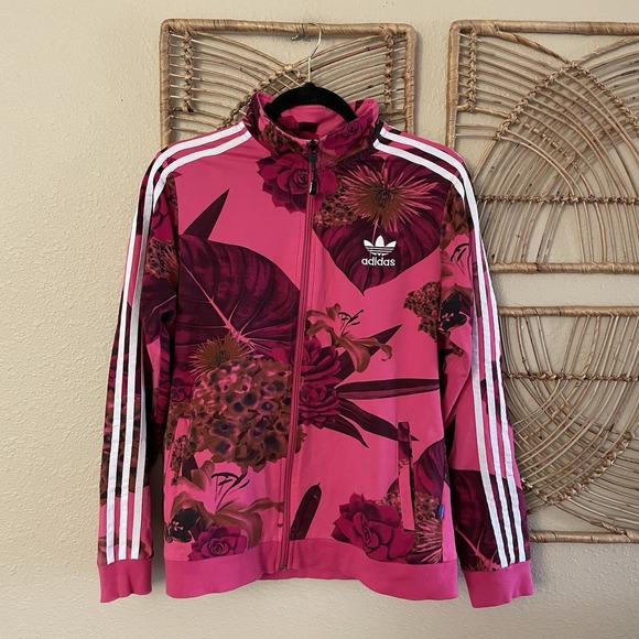 Adidas x Farm Rio Floral Tropical Graphic Jacket Firebird Pink *see msrmts B23
